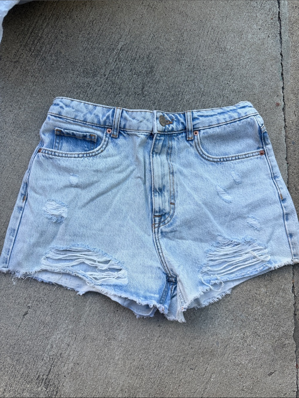 Zara Light Blue Distressed Denim Jean Shorts - Women